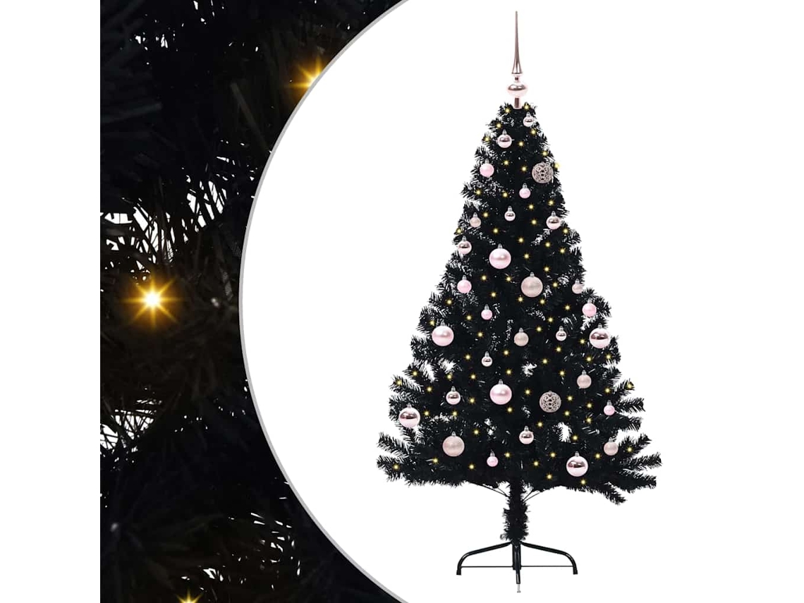 Vidaxl Árvore De Natal Artificial Pré-iluminada Preto 150 Cm Pvc