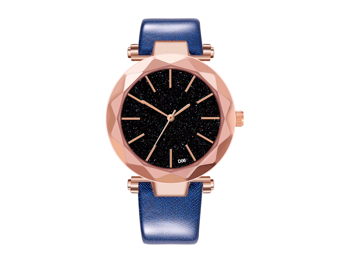 Relógio de Pulseira Feminino de Quartzo com Pulseira de Couro Pu Estilo Simples Azul
