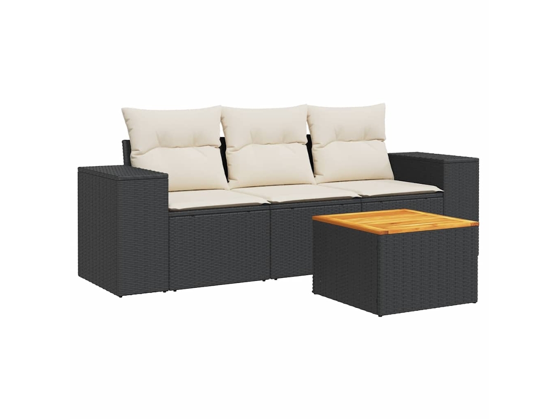 Conjunto de 4 Sofás para Jardim com Almofadões Vime Pe Preto MAISON EXCLUSIVE (4 pcs)