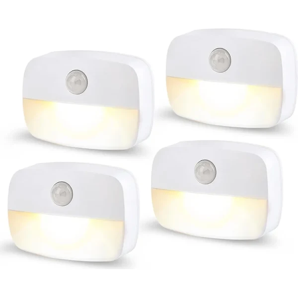 Luz Noturna Led com Sensor de Movimento, 4 Lâmpadas Brancas Quentes Alimentadas por Bateria, 2 Modos de Iluminação BRILVIBERA