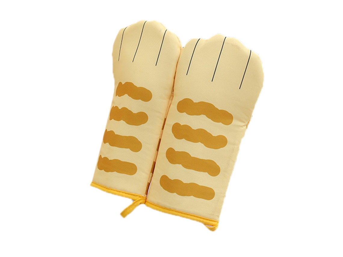 Luvas de forno isolantes de poliéster amarelo para cozinhar, grelhar e fazer churrasco.