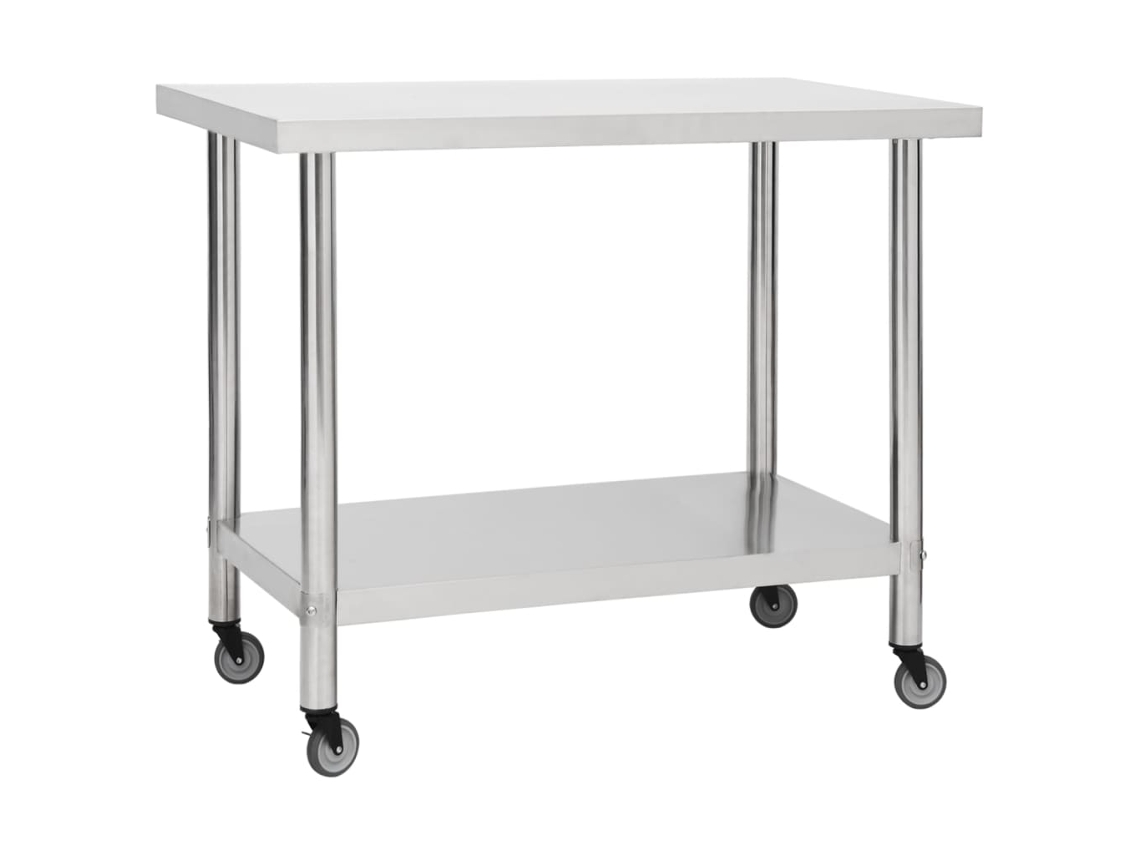 Vidaxl Mesa De Trabalho De Cozinha Com Rodas Aço Inoxidável 80x60x85cm