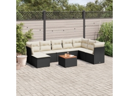 Vidaxl 9 Pcs Conjunto De Sofás P/ Jardim C/ Almofadões Vime Pe Preto