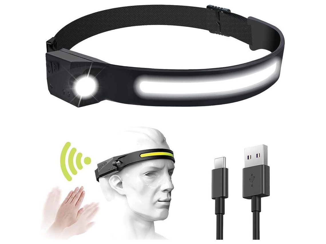 Lanterna frontal Linjou, LED recarregável USB, impermeável, 5 modos, para camping, ciclismo, pesca