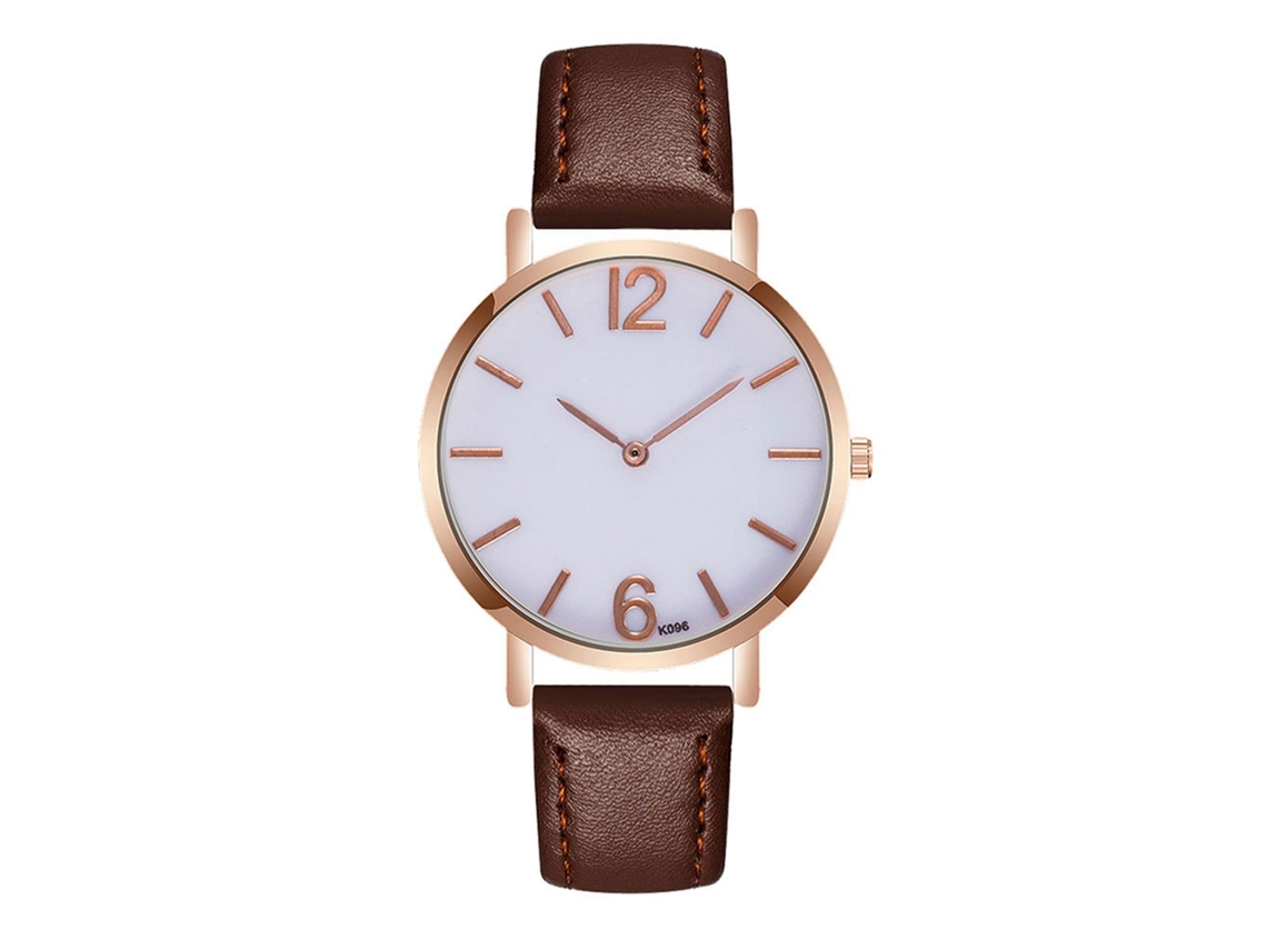 Relógio de pulso masculino para negócios, com pulseira de couro PU marrom escuro e mecanismo de quartzo.
