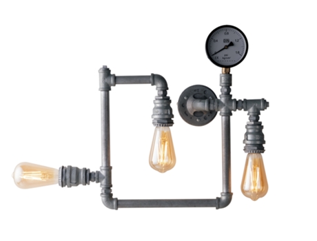 Luminária de Teto Amarcord em Metal Galvanizado Envelhecido com Três Pontos de Luz