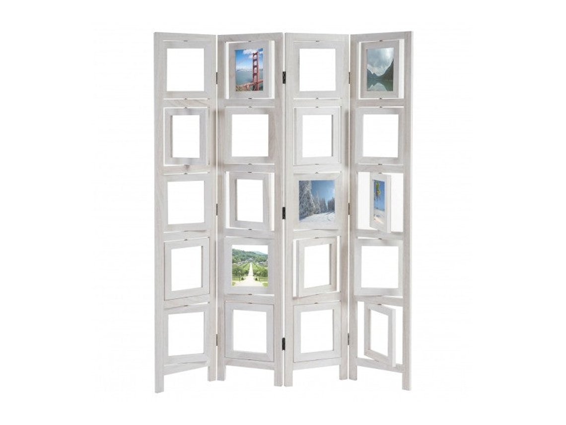 Divisória de Ambientes de Madeira Branca com Quatro Painéis e Porta-Retratos 160x125cm Par04030