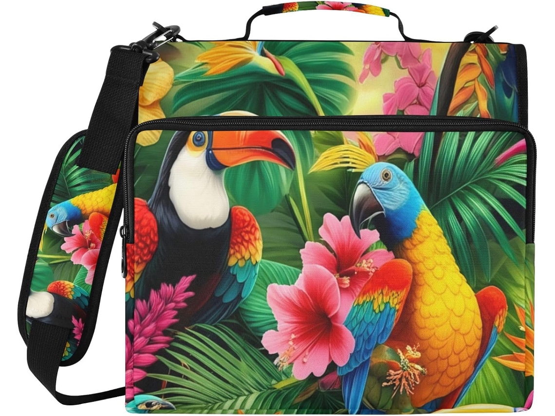 Bolsa Vibrante Com Estampa De Folha Papagaio, Organizador De 3 Argolas, Resistente A Respingos E Com Zíper, Ideal