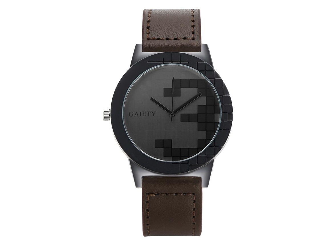 Reloj Hombre Gaiety Moda Correa Pu Cuadro Geométrico Cuarzo Marrón Oscuro