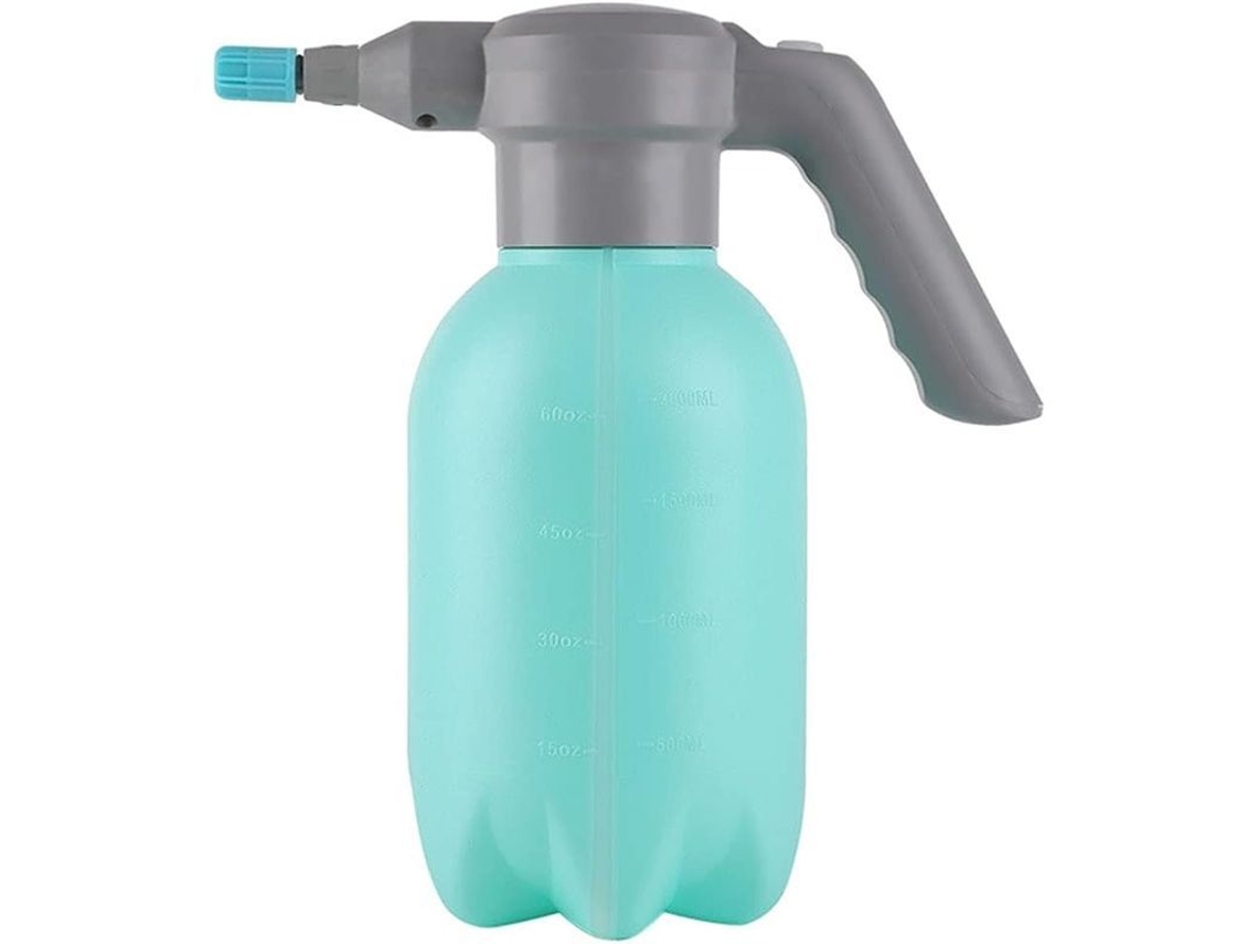 Garrafa de rega elétrica recarregável via USB de 2 litros com bico ajustável para plantas domésticas e limpeza.