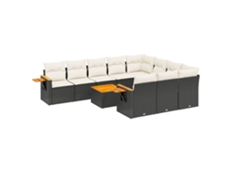 Conjunto de 11 sofás de jardim com almofadões Vime Pe Preto MAISON EXCLUSIVE