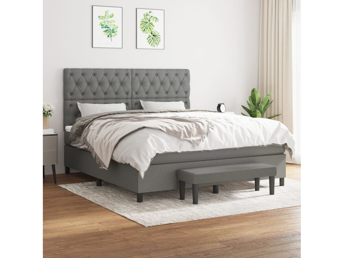 Vidaxl Cama Com Molas/colchão 160x200 Cm Tecido Cinzento-escuro