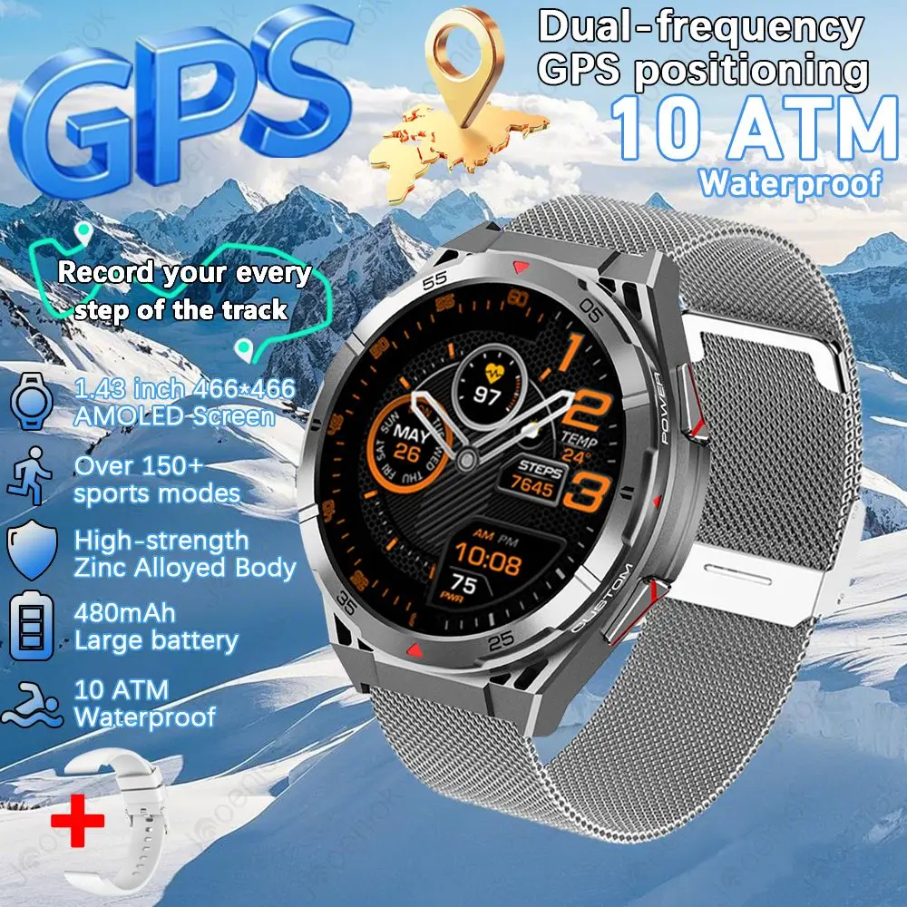 (pulseira De Malha Prateada) Smartwatch Com Gps, Chamadas Bluetooth, Bússola, Barômetro E Múltiplos Modos Esportivos.