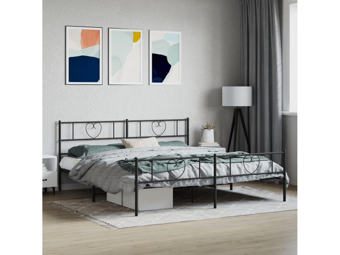 Vidaxl Estrutura de Cama com Cabeceira e Pés 200x200 Cm Metal Preto