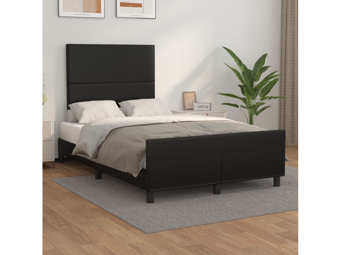 Estrutura De Cama C/ Cabeceira 120x200cm Couro Artificial Preto