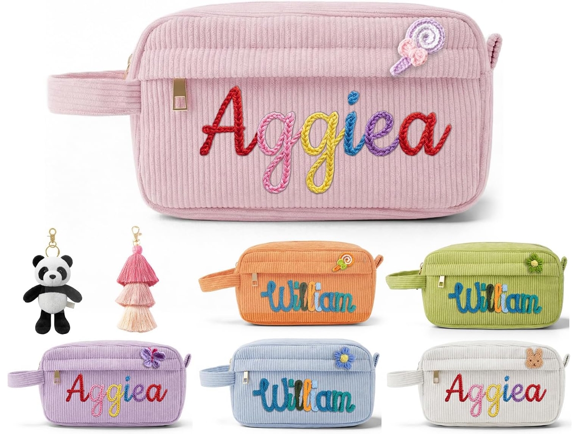Estojo De Lápis Personalizado Em Veludo Cotelê Para Meninas E Adolescentes - Volta Às Aulas - Com Nome (rosa)
