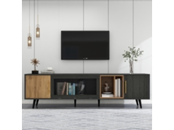 Móvel para TV KOMHTOM até 90 polegadas, 200x40x55,5 cm, 3 portas, 1 de vidro, nicho aberto, marrom e cinza