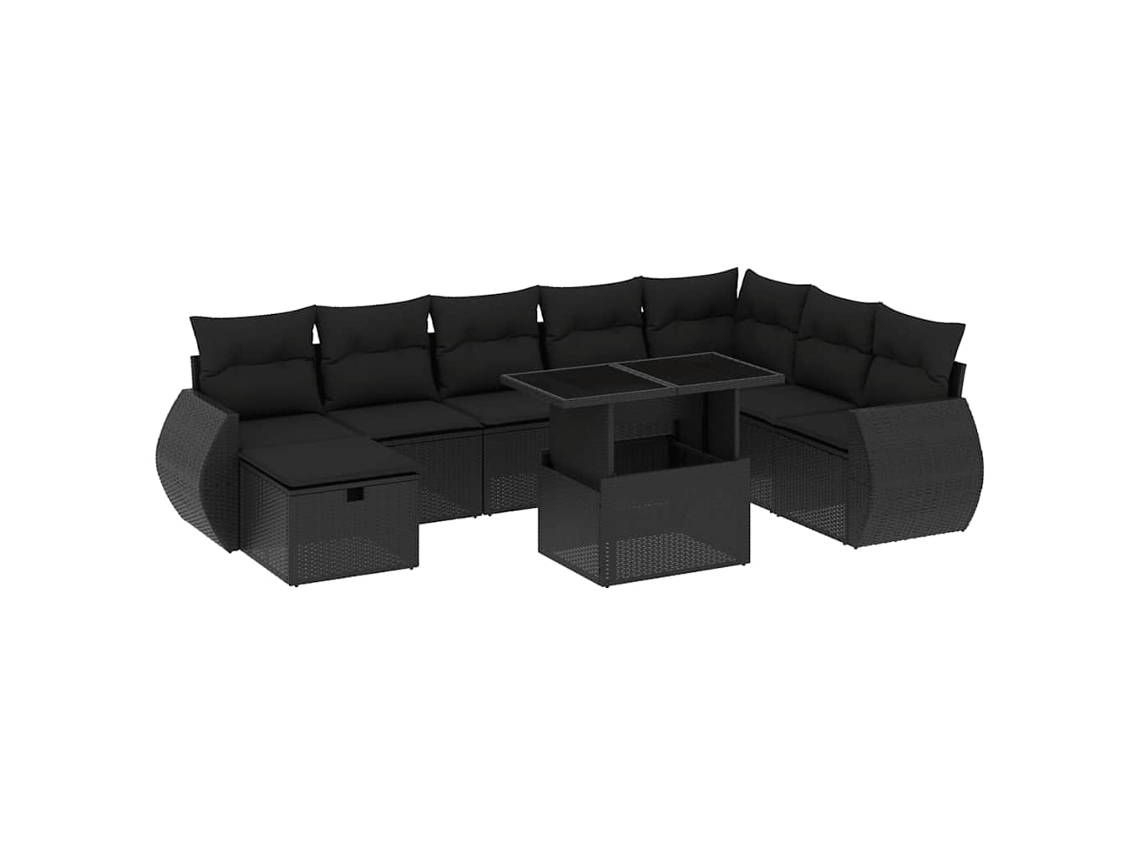 Maison Exclusive - 9 Pcs Conjunto De Sofás P/ Jardim C/ Almofadões Vime Pe Preto