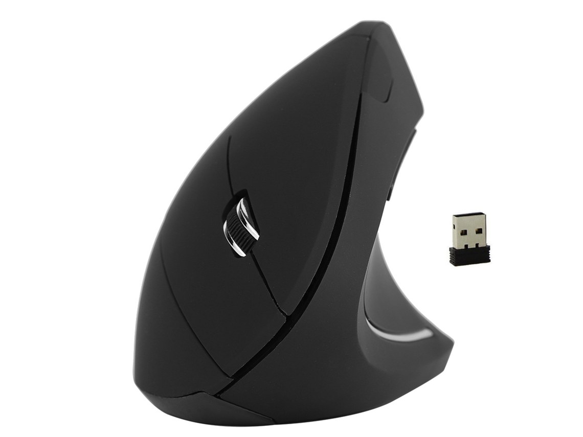 Mouse Vertical Sem Fio, Ergonômico, 2.4GHz, Óptico, 1600 DPI, para PC e Laptop, Preto