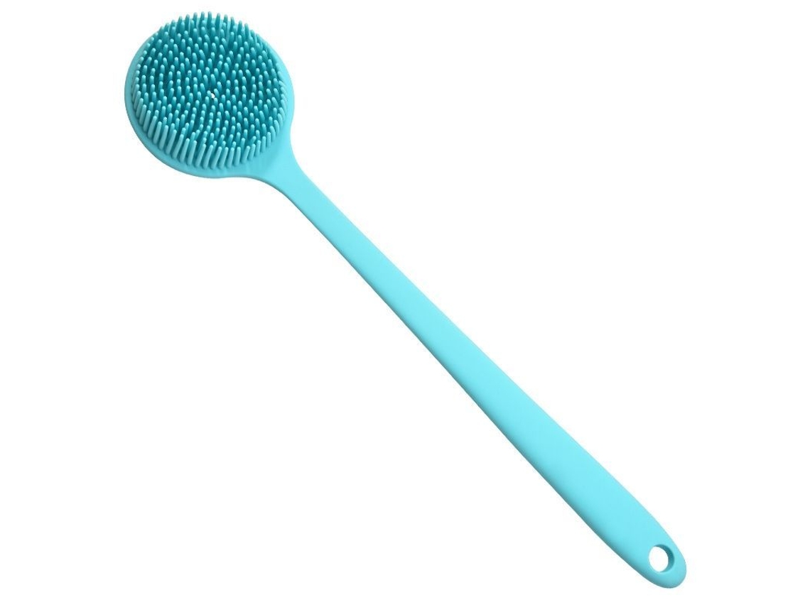 Escova de silicone para banho com cabo longo para costas, esfoliação corporal e massagem antiderrapante.