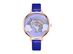Relógio Analógico Feminino Simples de Quartzo com Pulseira de Couro Pu Slim (azul)