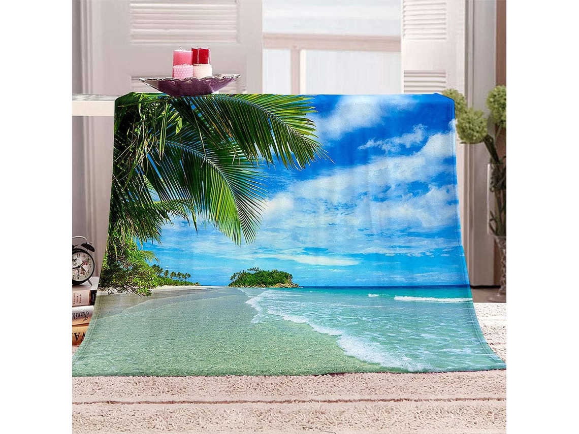 Manta Estampa de Praia com Vista para o em Microfibra 150x150cm