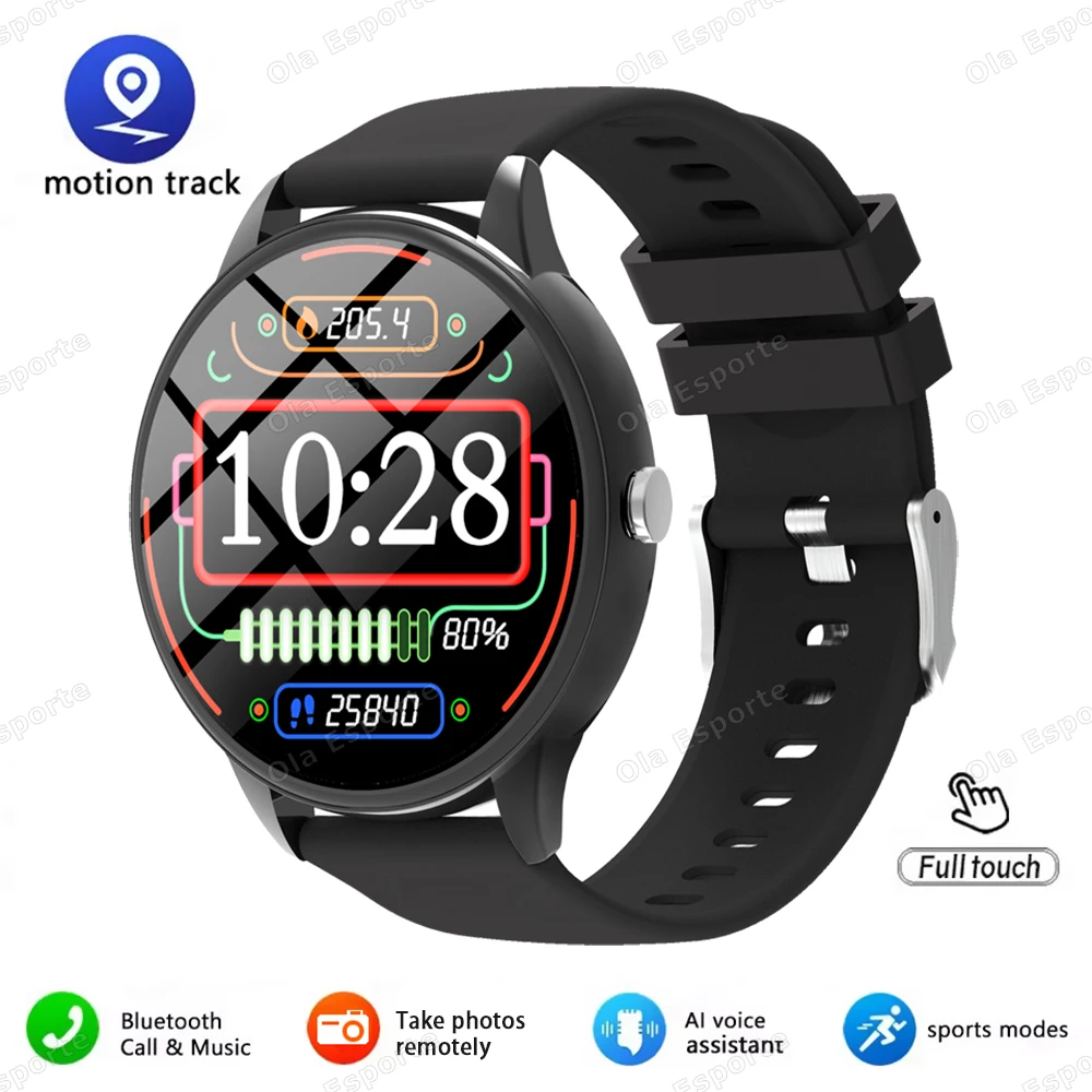 Smartwatch MDUG com chamadas Bluetooth, esportes, monitoramento cardíaco, saúde (preto)