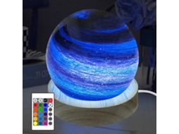 Luminria Noturna Em Formato De Bola De Vidro 3d Com Planetas, Dimerizvel Com 16 Cores Rgb, Base De Madeira Usb Aquaforge (8 Cm)
