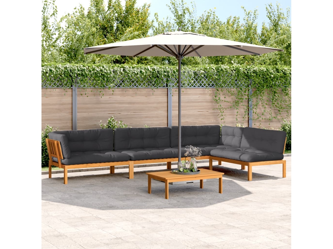 Vidaxl 5 Pcs Móveis De Paletes P/ Jardim Com Almofadões Acácia Maciça