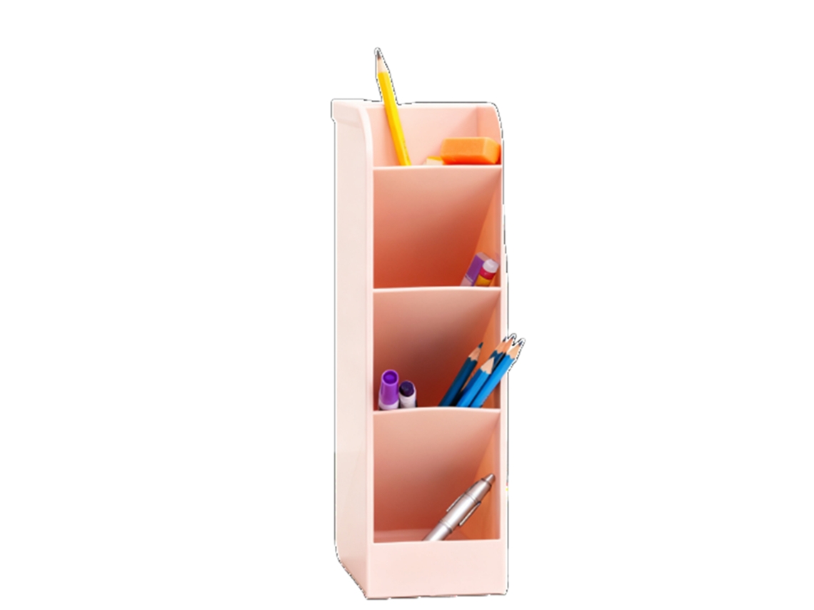 Porta-lápis simples, prático e multicelular, cor rosa, para estudantes. Organizador de mesa.
