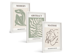 Conjunto De Pinturas Pinturas Verdes Elegantes Com Figuras Espelharte (3 Peças 40x60 Cm)