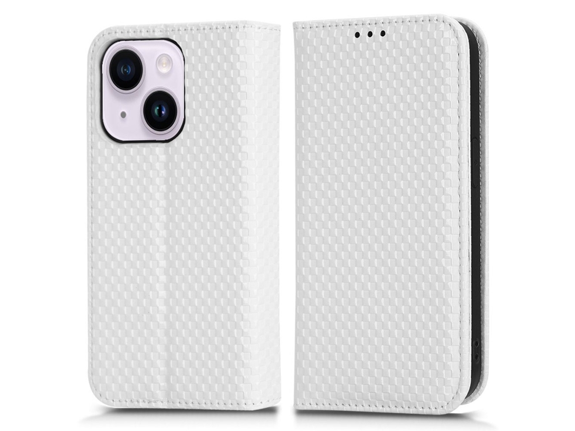 Capa Para Iphone 14 Pele Sintética Magnética Branco