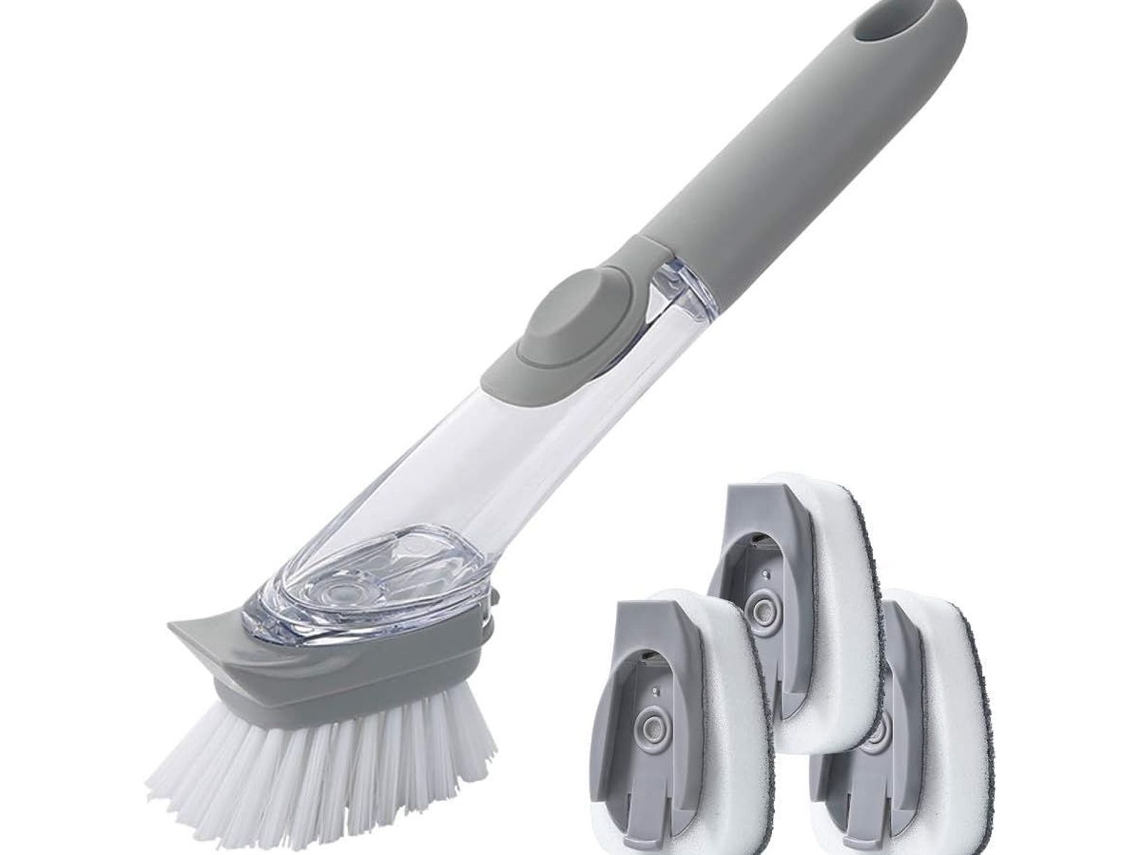 Escova De Lavar Louça 3 Em 1 Landjoy Com Dispensador Detergente, Escova De Lavar Louça E Esponja Klb