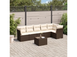Vidaxl 7 Pcs Conjunto De Sofás Jardim C/ Almofadões Vime Pe Castanho
