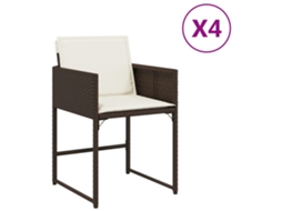 Conjunto de 4 Cadeiras de Jardim com Almofadões Vime Pe Castanho MAISON EXCLUSIVE