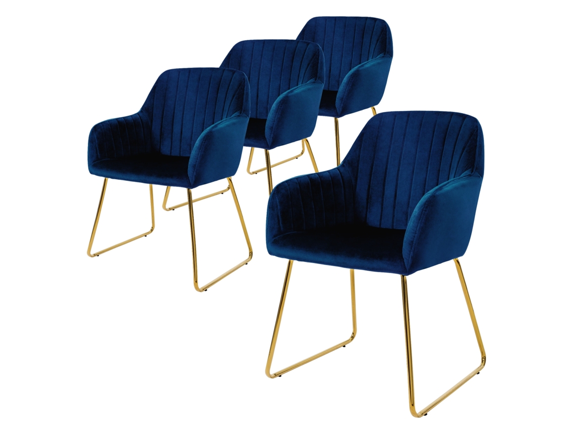 Conjunto de 4X Cadeiras de Jantar de Veludo Azul Design Ergonómico Assento Moderno ML-DESIGN 57 x 60 x 82