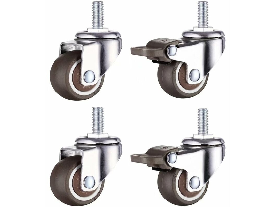 Conjunto De 4 Rodízios Pequenos Para Móveis, 50 Mm, Borracha Tpe Macia (50 Mm) Klb Aquaforge (2 Unidades Com Freio)