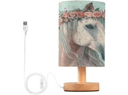 Luminária De Mesa Em Formato Cavalo Skyshu Pequena Led Usb Com Base Madeira Antiderrapante E Cúpula Que Não Agride Os