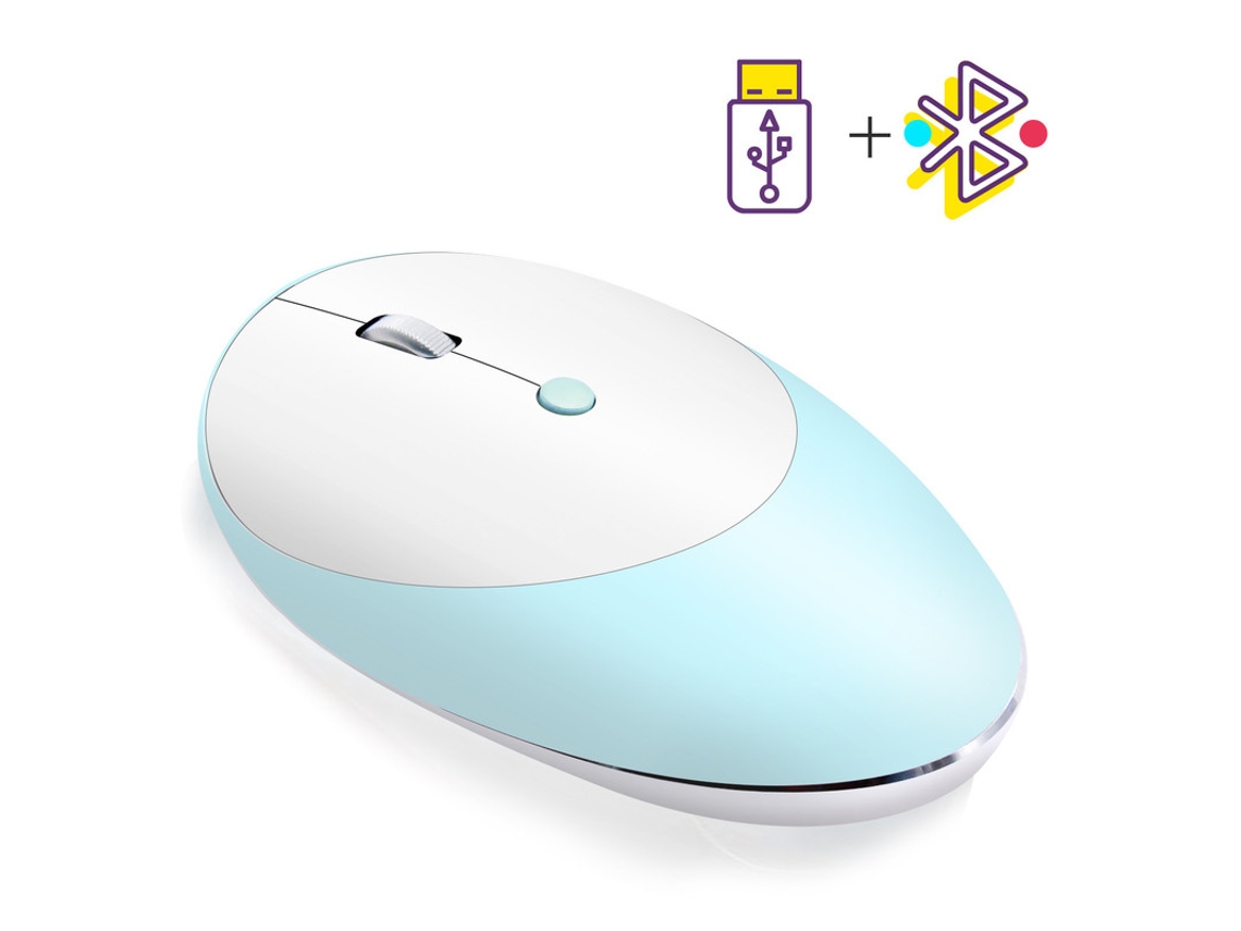 Rato Yizhood T36 Azul Dente Três Modos Sem Fio Optical Mute Para Laptop Pc Office Azul