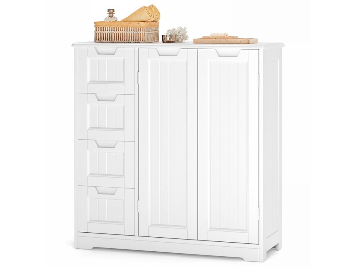 Armário de banheiro moderno - 2 portas 4 gavetas - MDF branco - 1 peça - 81x30x83 cm