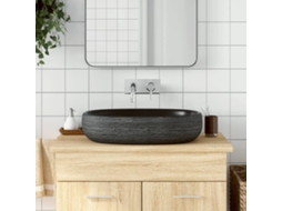 Vidaxl Lavatório De Bancada Oval 59x40x14 Cm Cerâmica Cinza E Preto