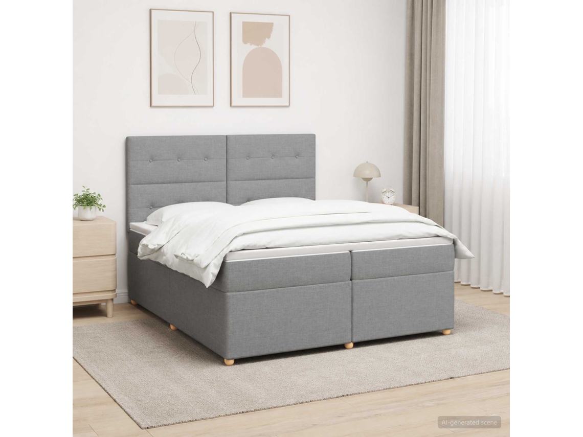 Vidaxl Cama Box Spring Com Colchão Cinzento-claro 200 X 200 Cm Tecido