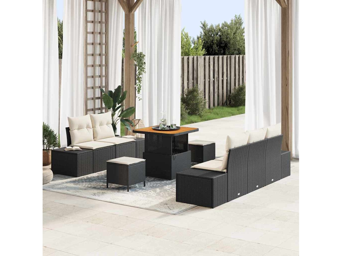 Vidaxl Conjunto De Sofá De Jardim 8 Unid. Preto Vime Pe