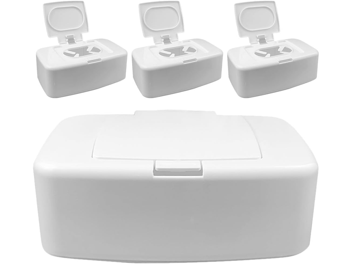Conjunto de 4 Caixas Organizadoras de Lenços Umedecidos em Plástico Branco, Design Simples, CHABERLU