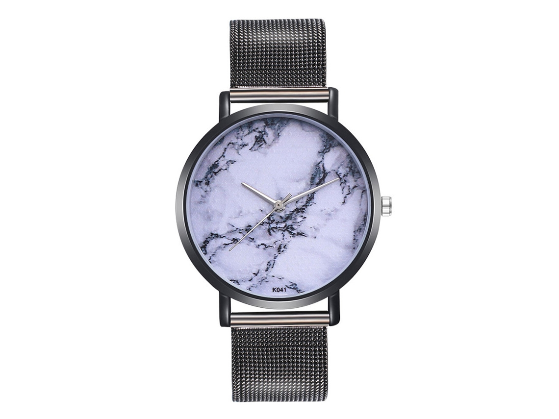 Reloj De Pareja De Cuarzo Con Esfera Redonda Y Correa De Malla Ultra Delgado Zhoulianfa (negro)