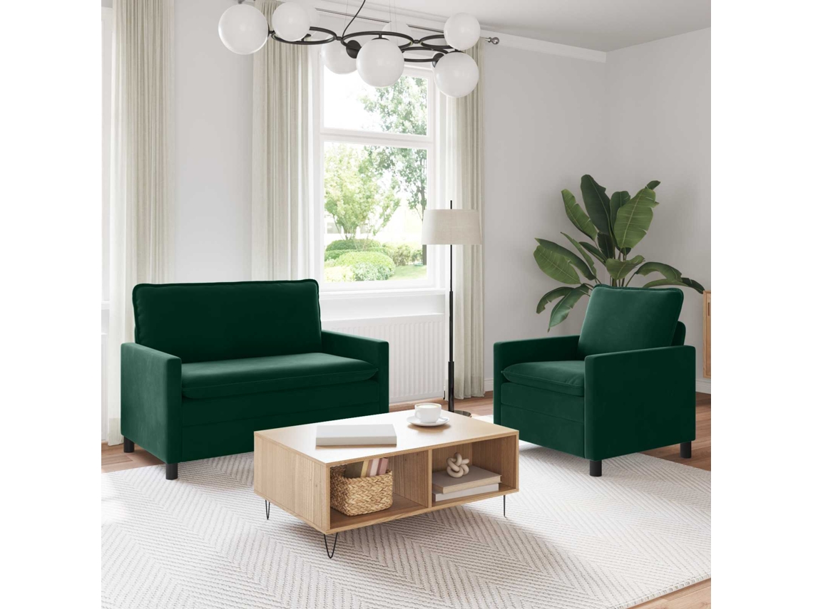 Vidaxl Conjunto De Sofás 2 Pcs Verde-escuro Veludo