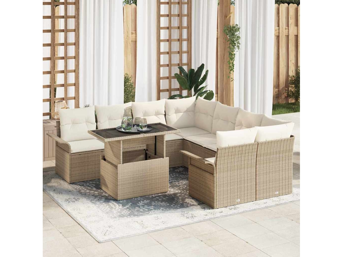 Vidaxl Conjunto De Sofá De Jardim 9 Unid. Bege Vime Pe