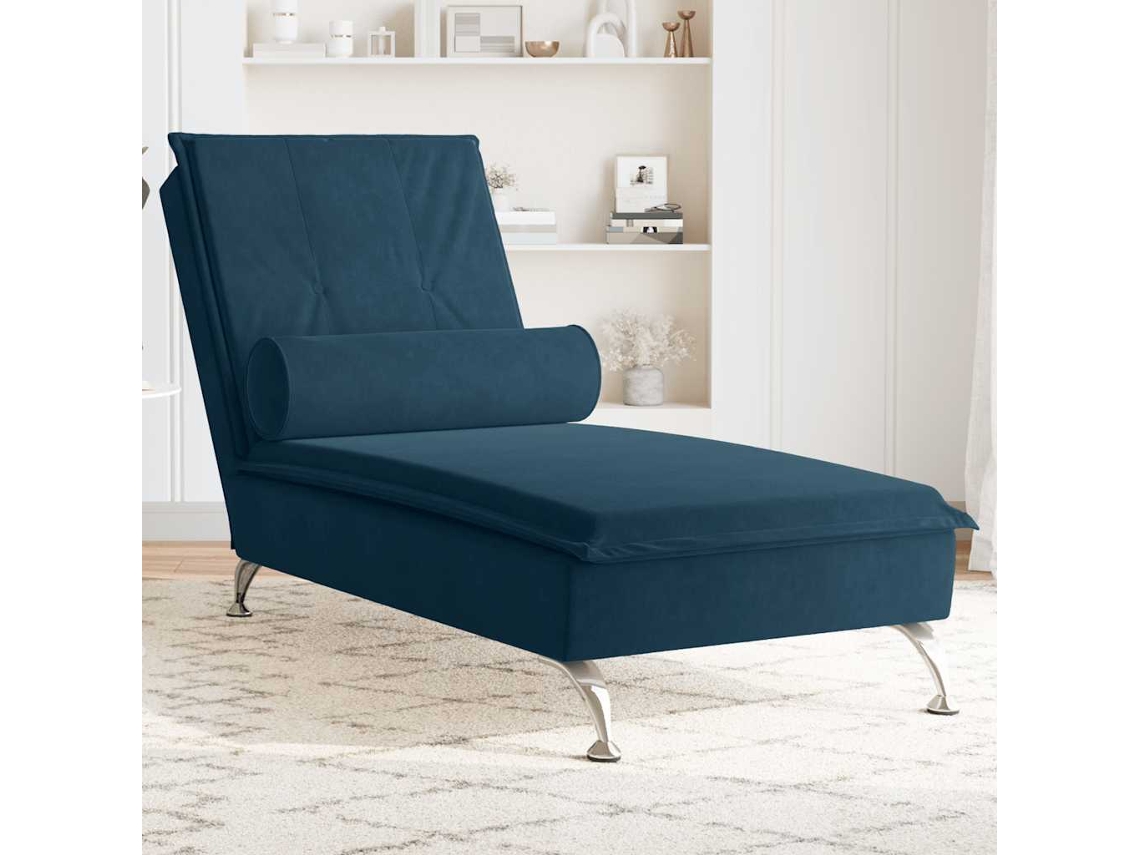 Vidaxl Chaise Lounge De Massagem Com Rolo Veludo Azul