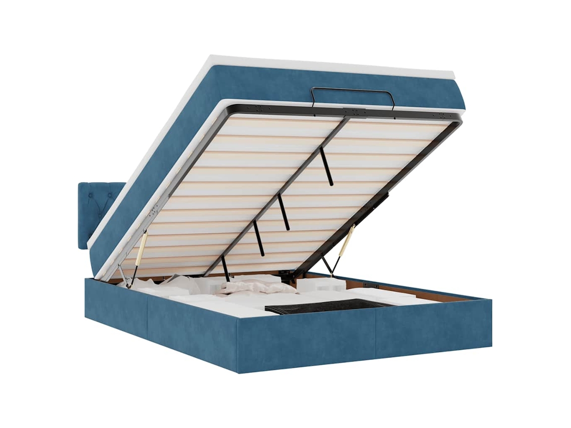 Estrutura de Cama Otomana com Colchão Azul Escuro MAISON EXCLUSIVE (140x190 cm)