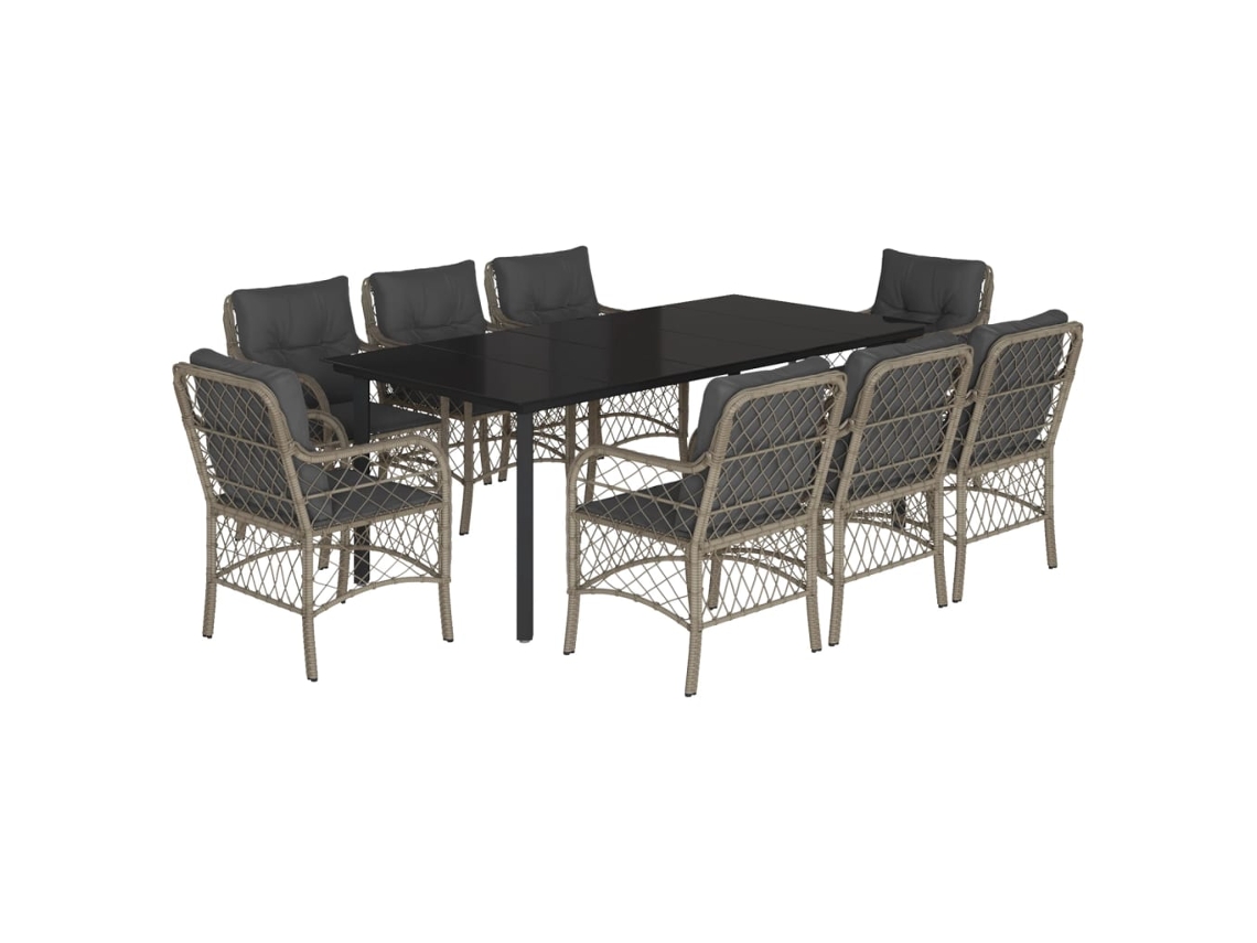 Conjunto de 9 Jantar para Jardim com Almofadões Cinzento Claro MAISON EXCLUSIVE